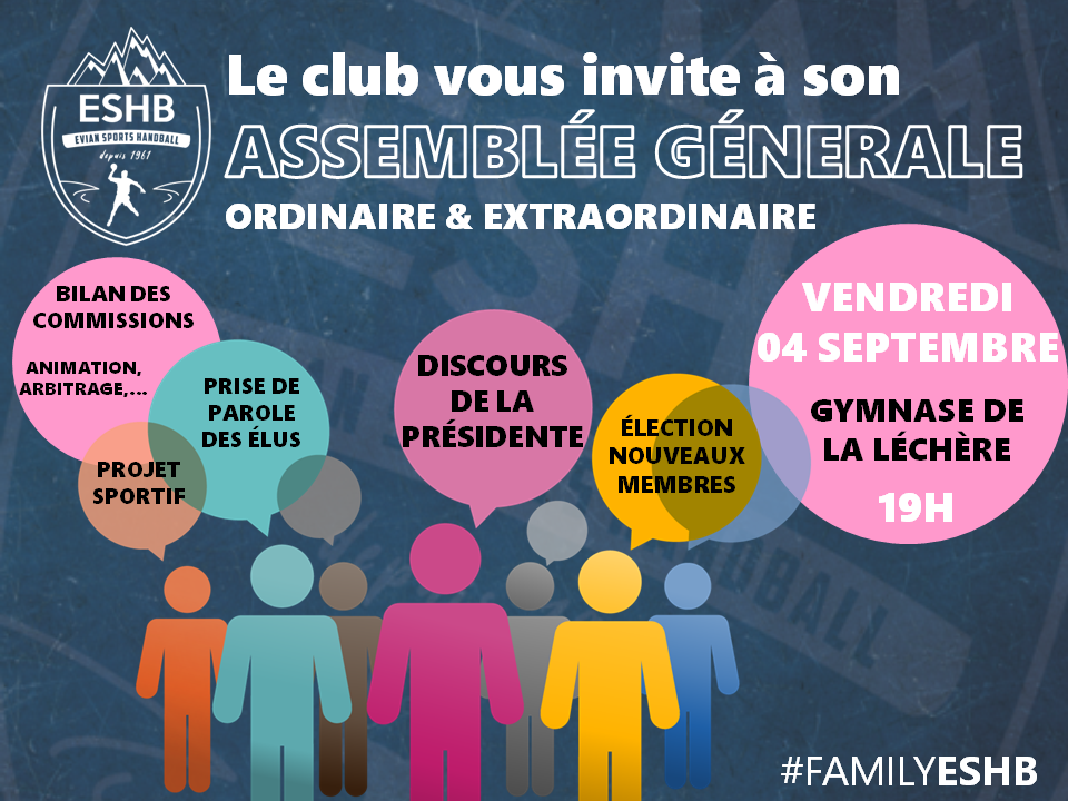 RAPPEL : ASSEMBLÉE GÉNÉRALE ORDINAIRE + EXTRAORDINAIRE - EVIAN SPORTS