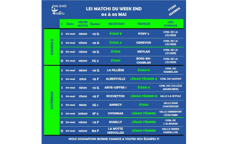 MATCHS DU WEEKEND I 04 - 05 MAI