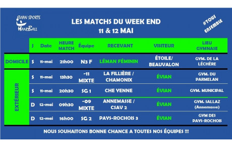 MATCHS DU WEEKEND I 11 - 12 MAI
