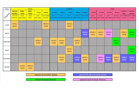 INFO | HORAIRES DES ENTRAÎNEMENTS