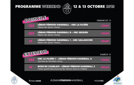 MATCHS WEEKEND LFHB | 12-13 OCTOBRE 