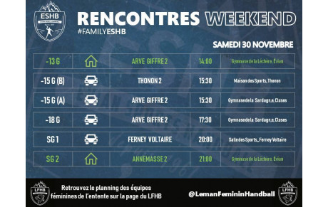 MATCHS ESHB | 30 NOV &amp; 01 DÉCEMBRE