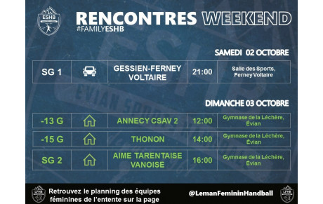 MATCHS WEEK-END ESHB | 02-03 OCTOBRE 